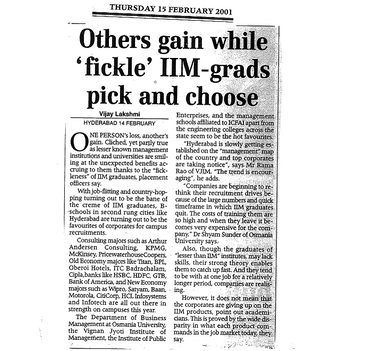 Others Gain While Fickle IIM-Grads Pick and Choose