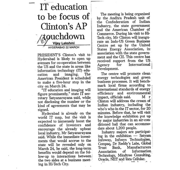IT, Education, Focus of Clinton's AP Visit