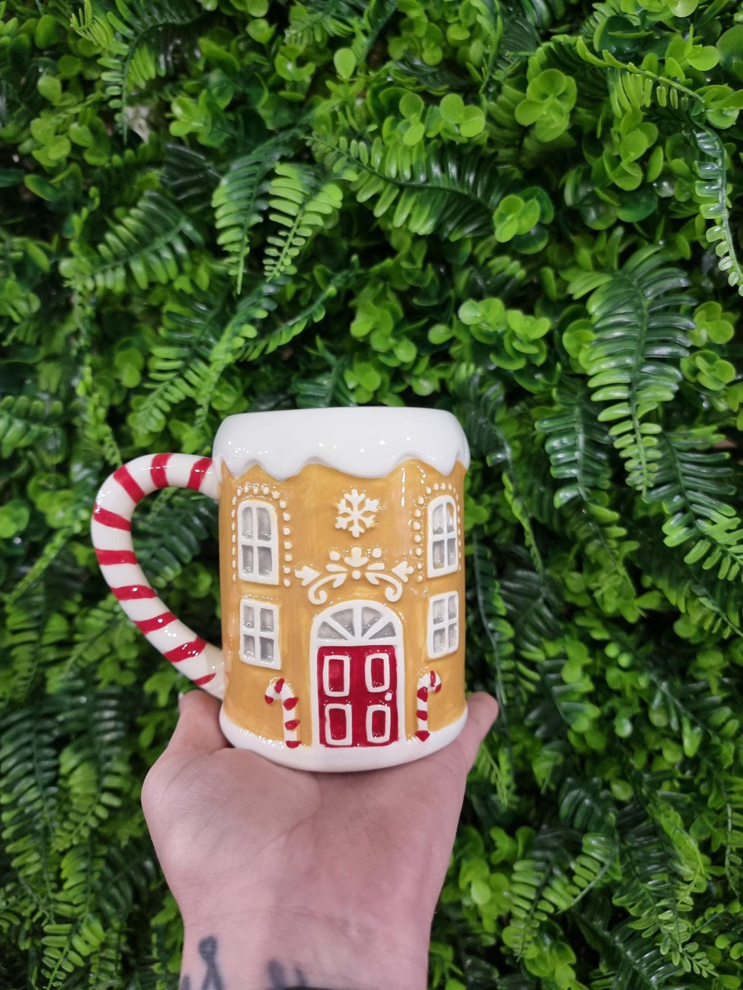Candy Cane Gingerbread House Christmas Mug