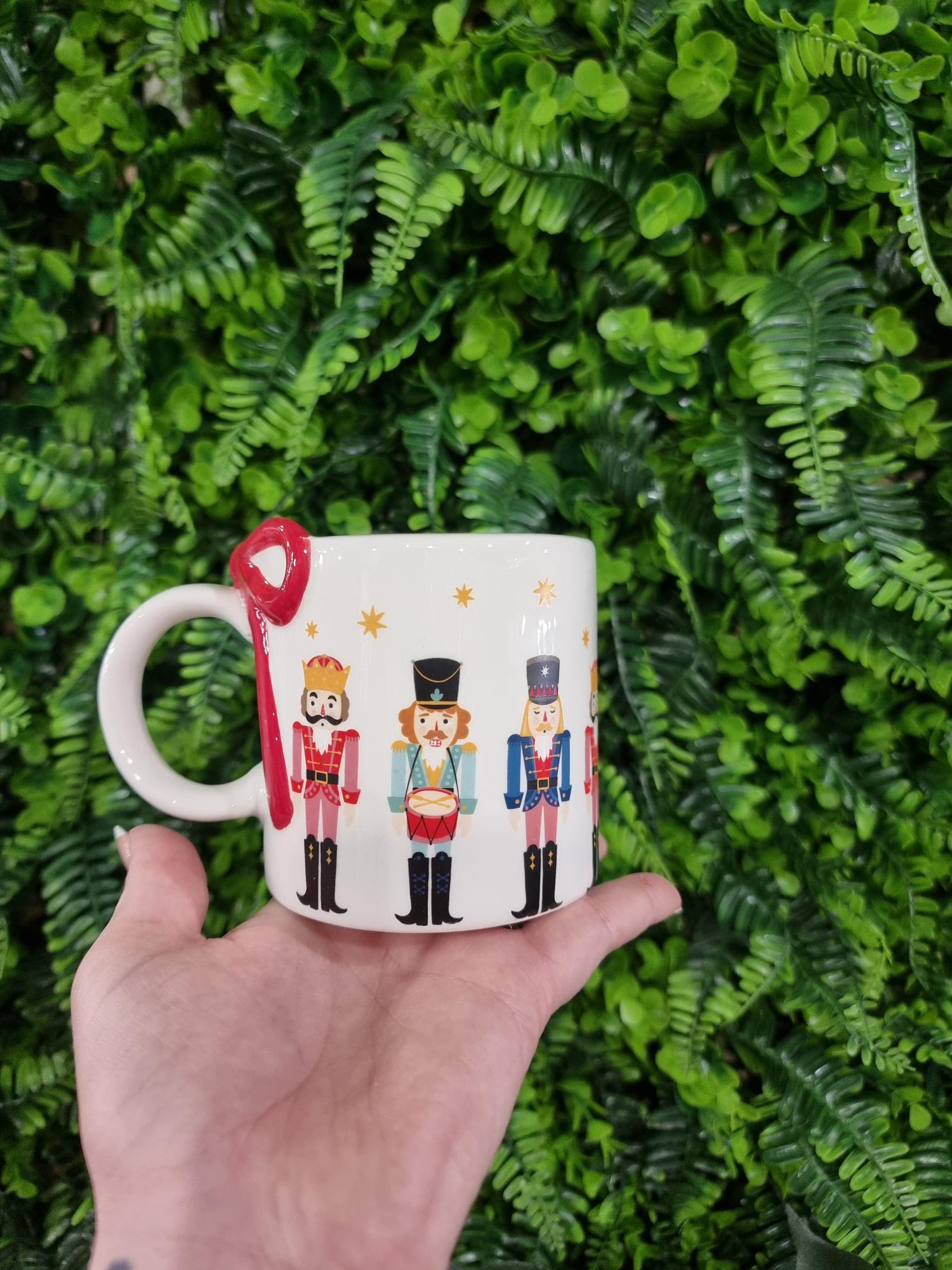 Nutcracker Print Christmas Mug with Bow