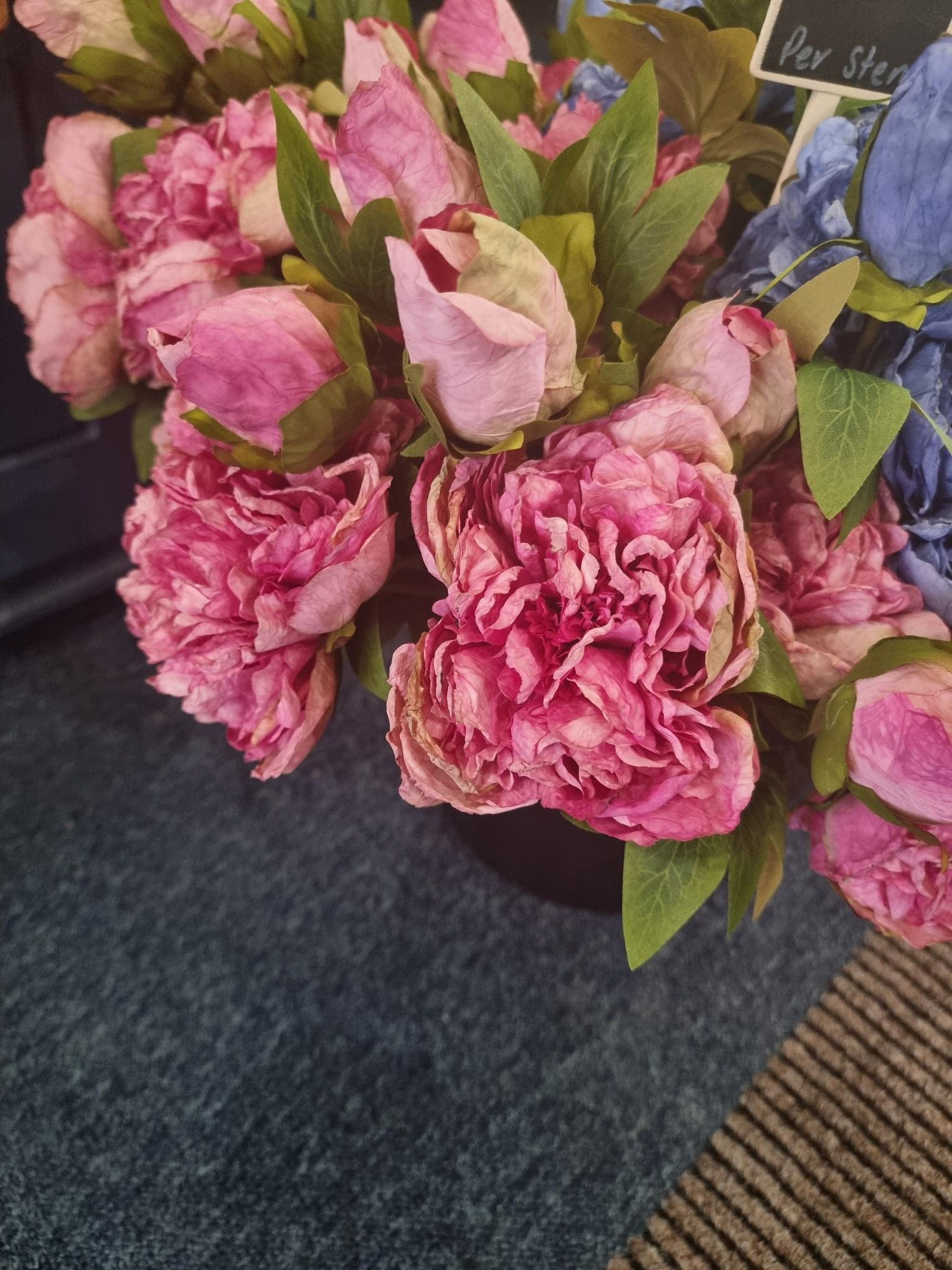 Faux Dried Touch Open Hot Pink Peony