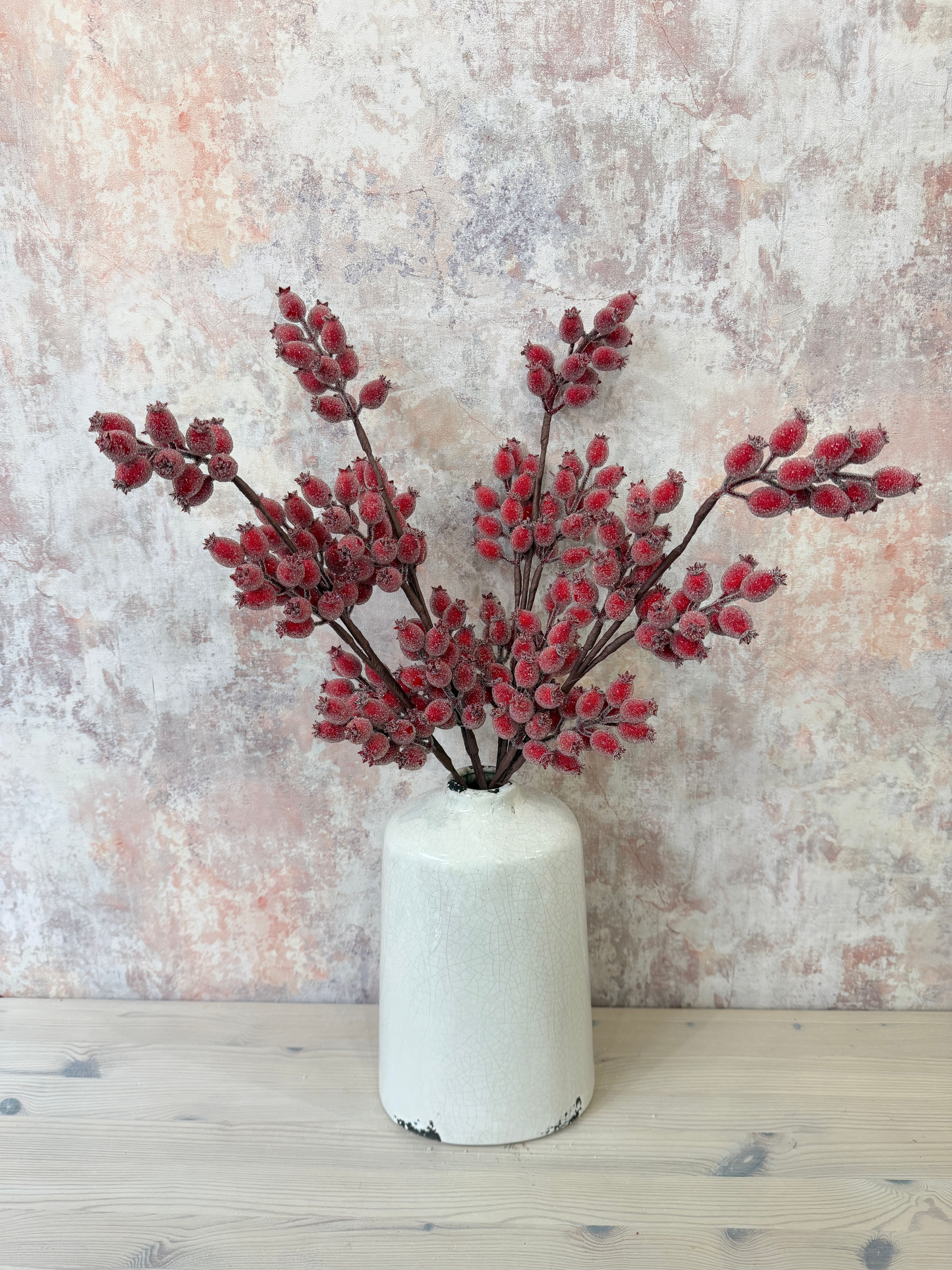 Faux Frosted Red Rosehip Spray