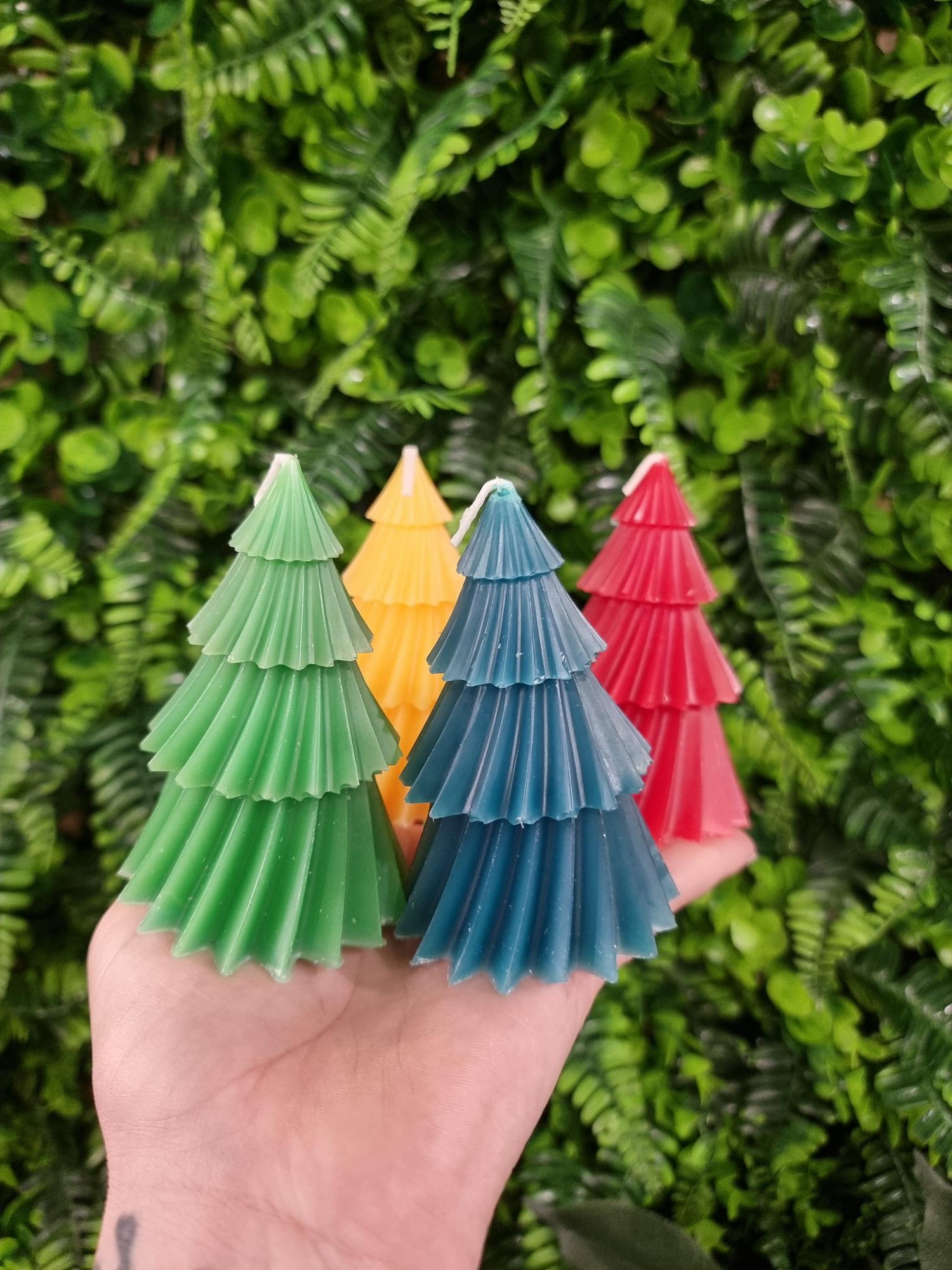 Set Of Four Colourful Christmas Tree Candles