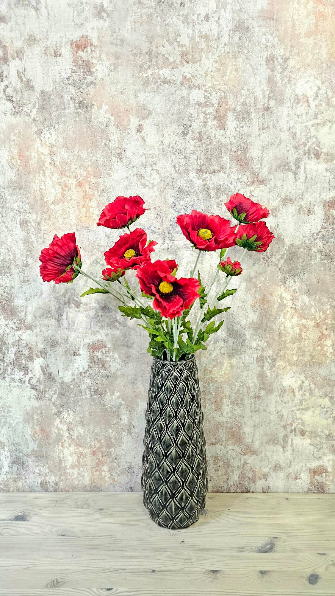 Faux Silk Frilly Poppy Deep Red