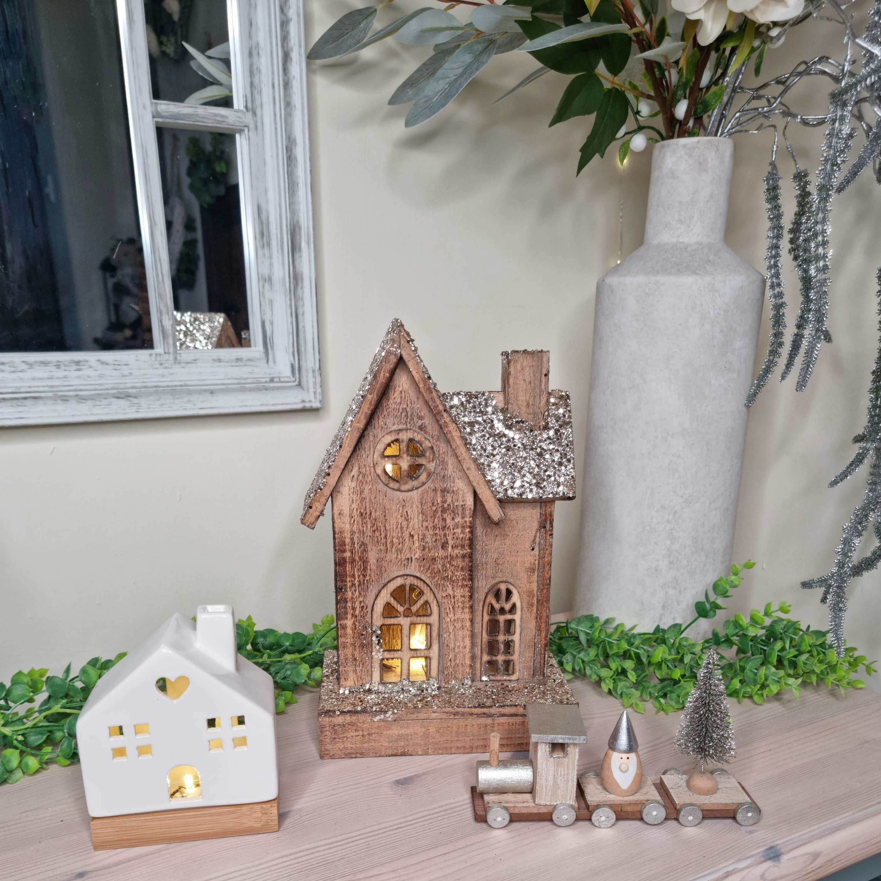 Wooden Pre Lit Sparkly Christmas House