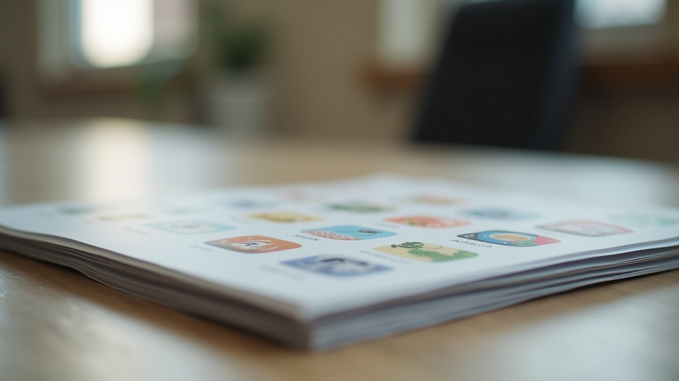 Close-up of multilingual brochures arranged on a table