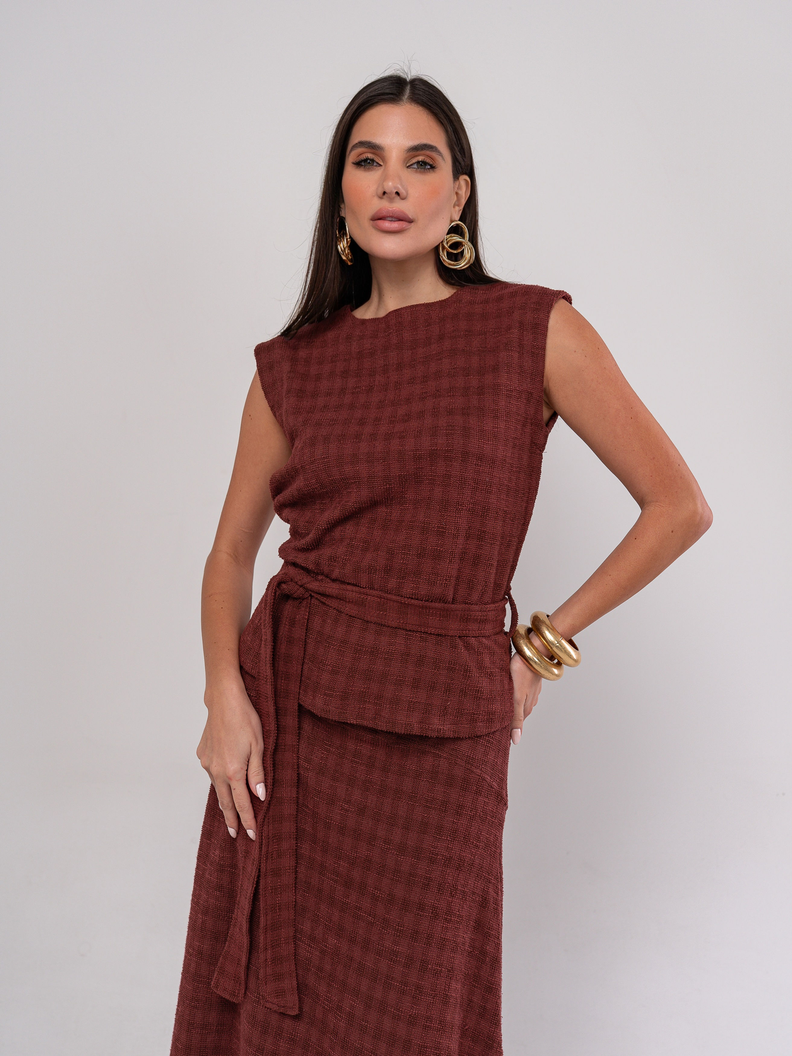 Blusa Manga Japonesa em malha Xadrez Cora