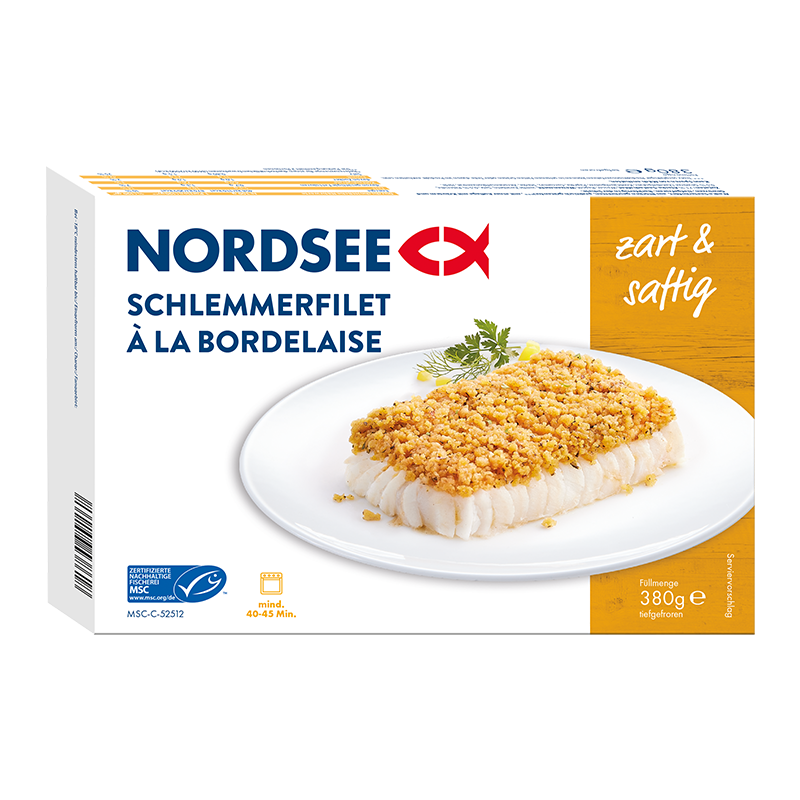 Nordsee Schlemmerfilet À la Bordelaise: zart & saftig, 380g, delicious fish fillet dish.