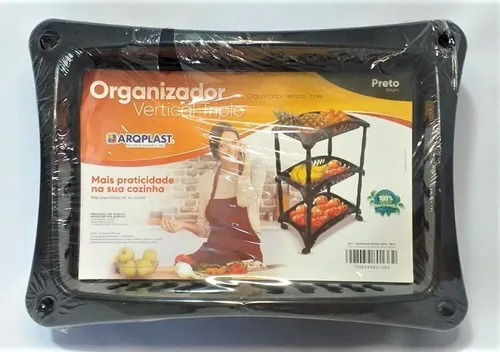 Miniatura: Fruteira  Cesto Triplo Preta Organizador Vertical Triplo