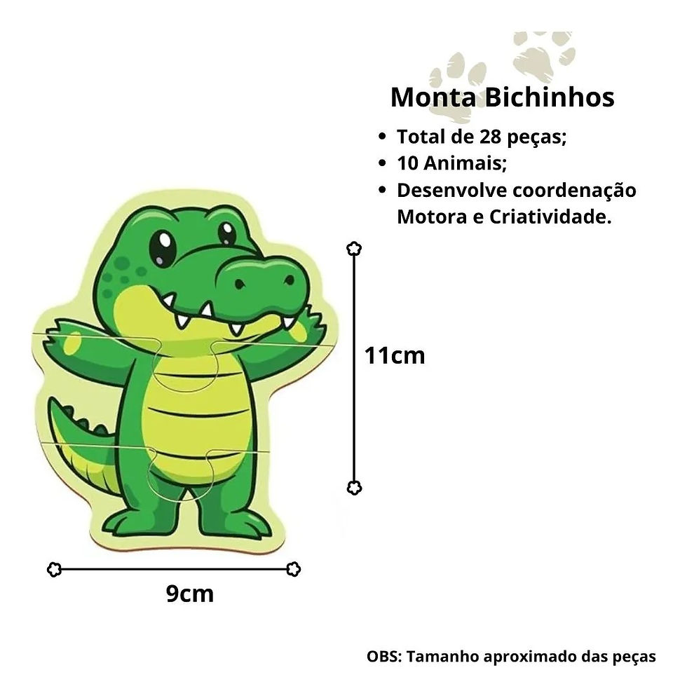 Miniatura: Quebra Cabeça Monta Bichinhos 28 peças 10 Animais Mundo Curioso GGB