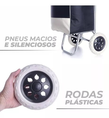 Miniatura: Carrinho de Feira Dobrável Com Rodas Suporta 30 Kg