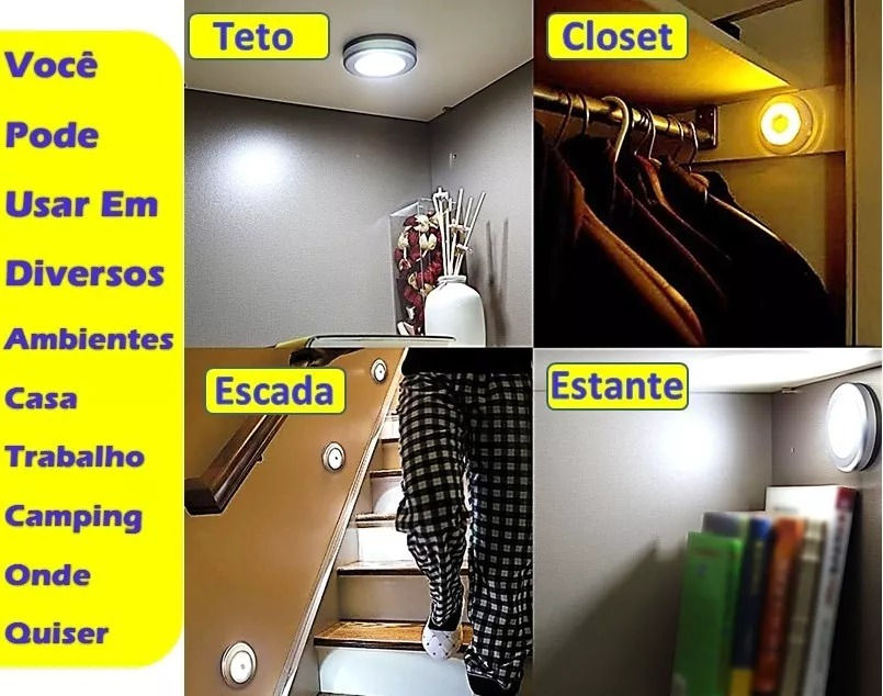 Miniatura: Luminária Clic LED Parede Teto à Pilha