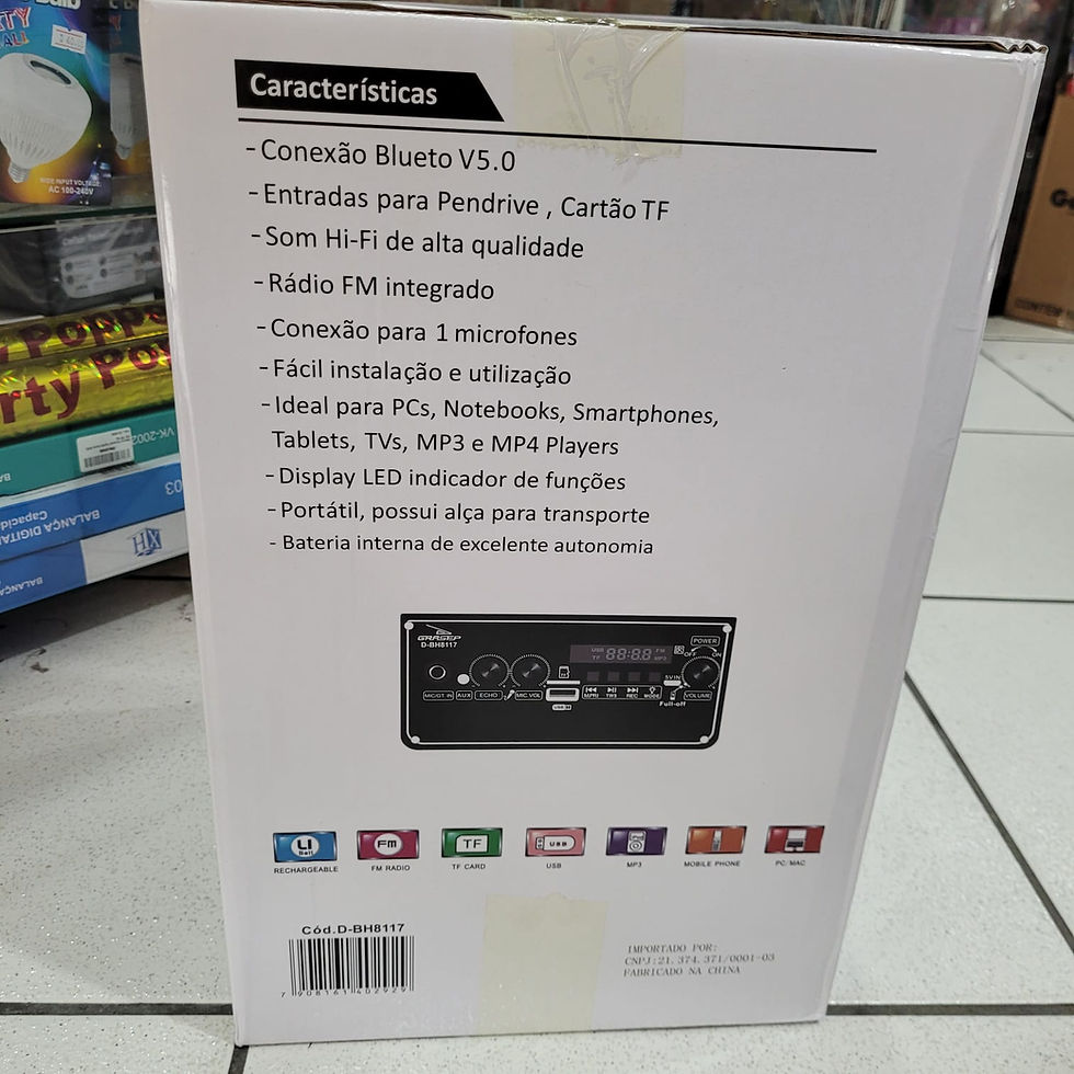 Miniatura: Caixa de Som 30w Grande 40cm Recarregável Bluetooth Microfone D-BH8117 Grasep
