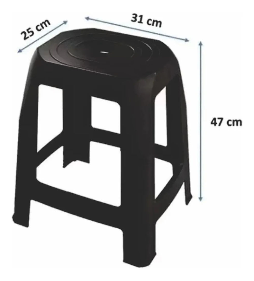 Miniatura: Banqueta Plástico Preta 47cm altura X 31cm comprimento X 25cm largura Uninjet