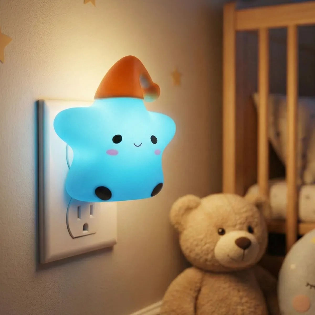 Luminária Abajur de Tomada Estrela com Gorro Maxmidia