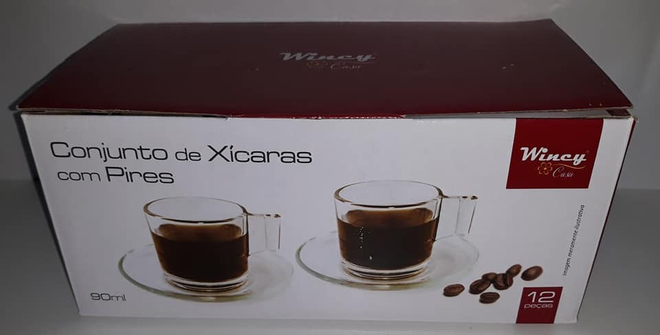 Miniatura: Conjunto de Xícaras com Pires 6 Pares 12 Peças Vidro