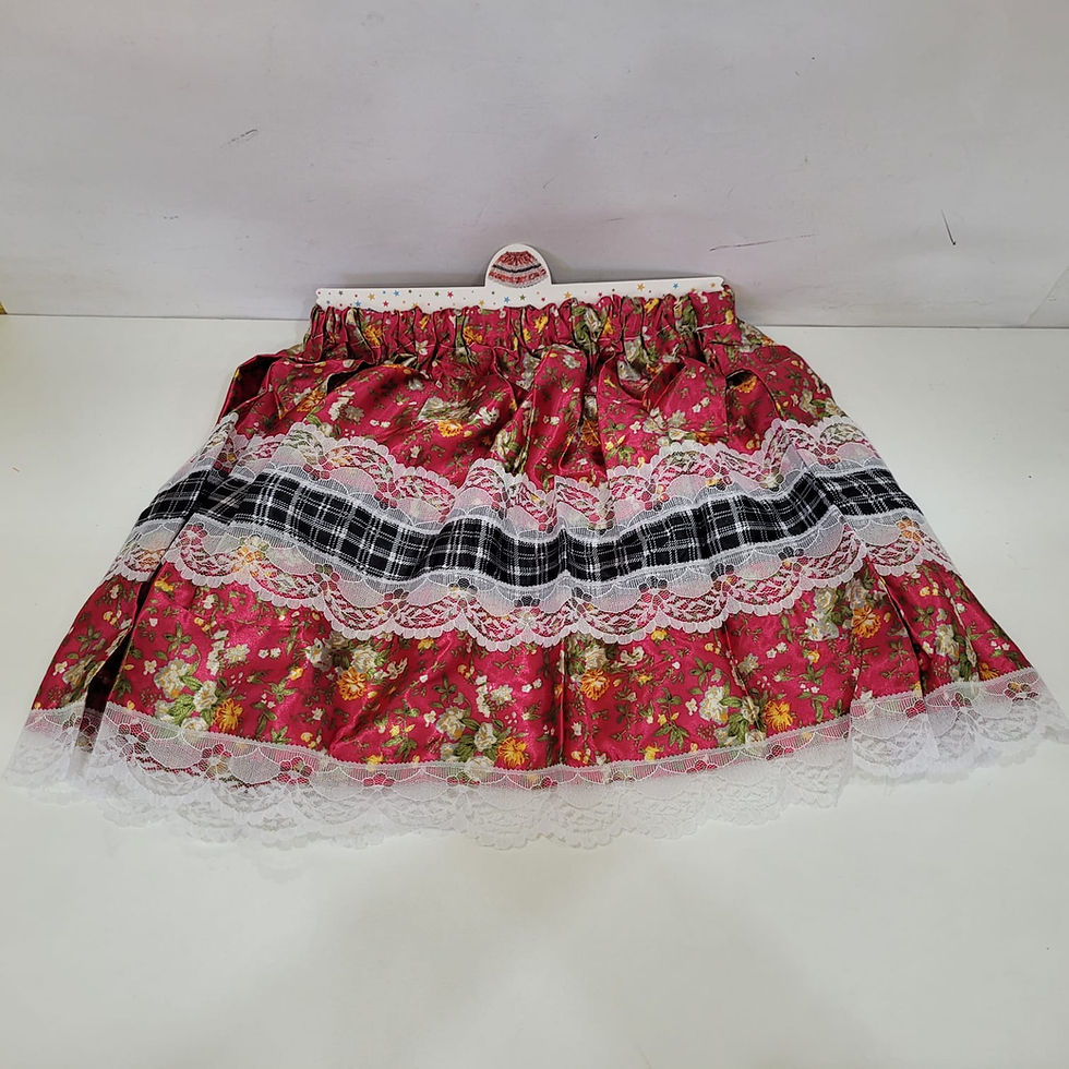 Miniatura: Saia Junina Floral ou Xadrez com Renda 35cm