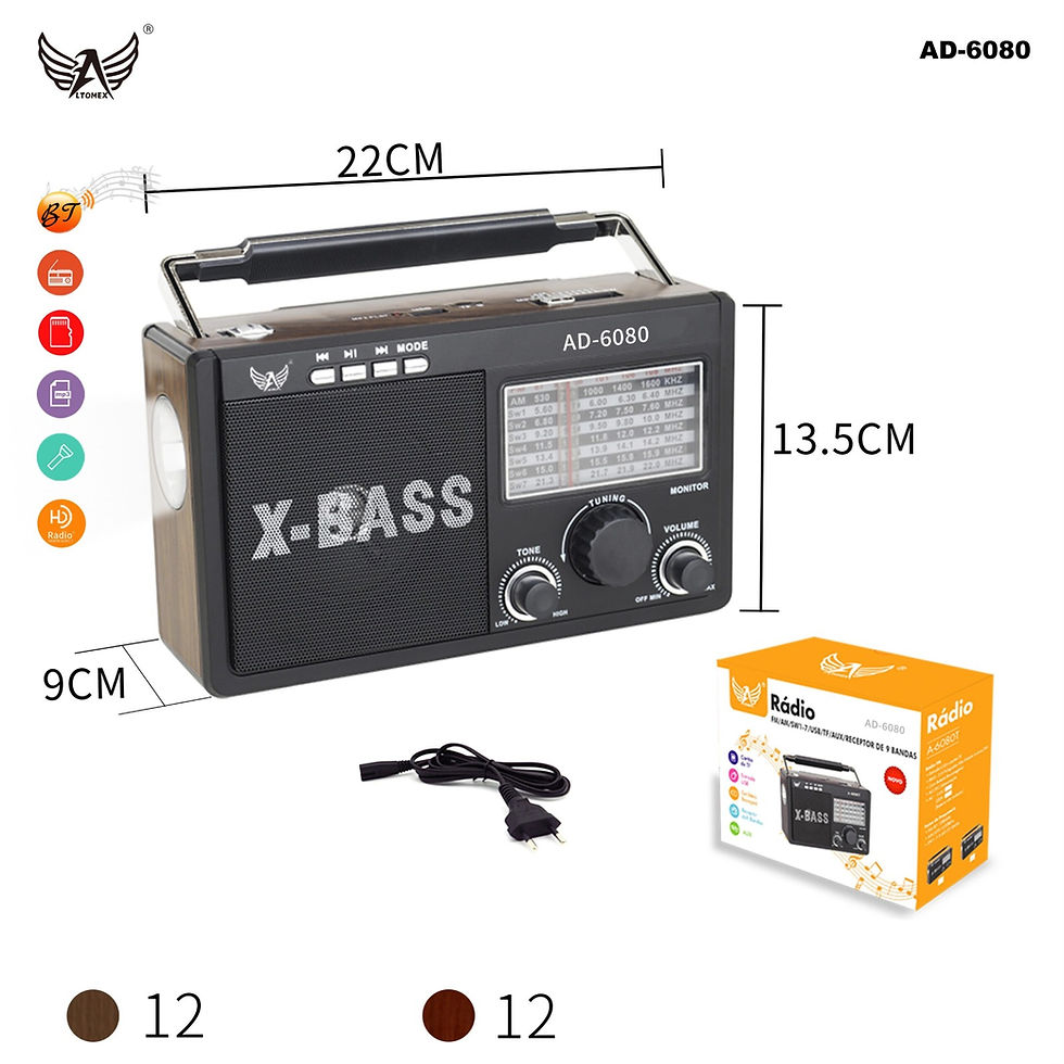 Miniatura: Rádio Retrô FM AM Entrada USB Bluetooth Bateria Recarregável AD-6080 Altomex