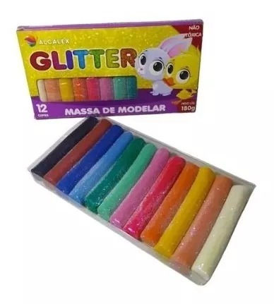 Miniatura: Massinha de Modelar com Glitter 12 Cores Alcalex