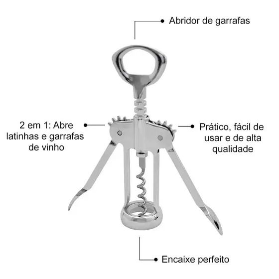 Miniatura: Saca Rolhas Abridor de Garrafas Cromado Wellmix