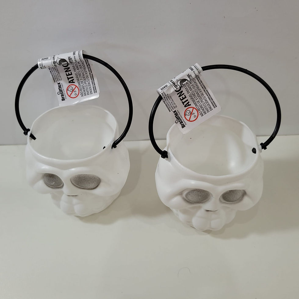Miniatura: Balde Caldeirão Mini Kids Cabeça de Esqueleto Branca para Festas Halloween