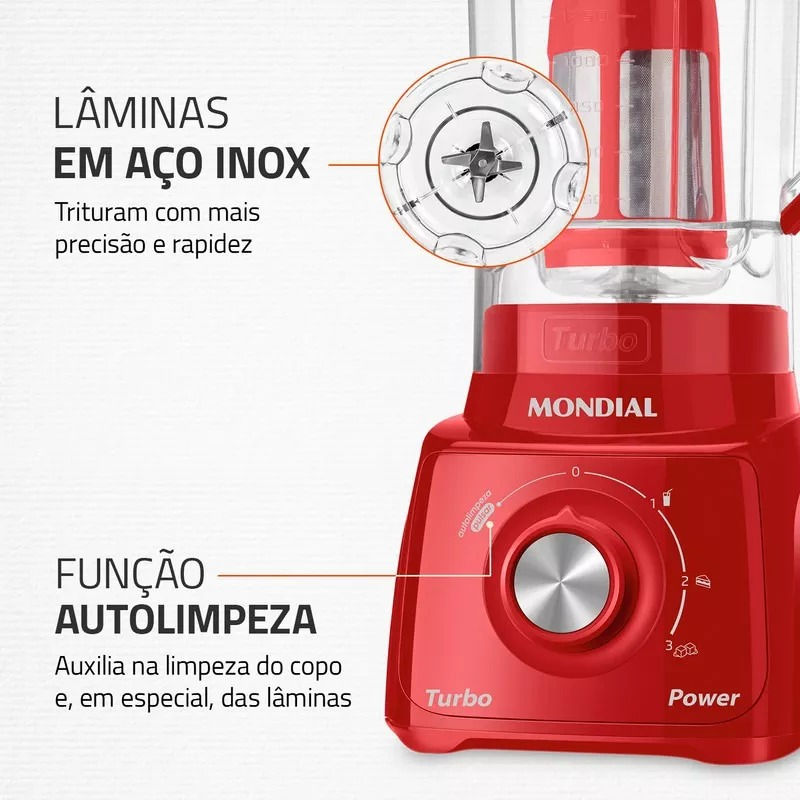 Miniatura: Liquidificador Turbo Power 2,2l 550w Vermelho 220V Mondial