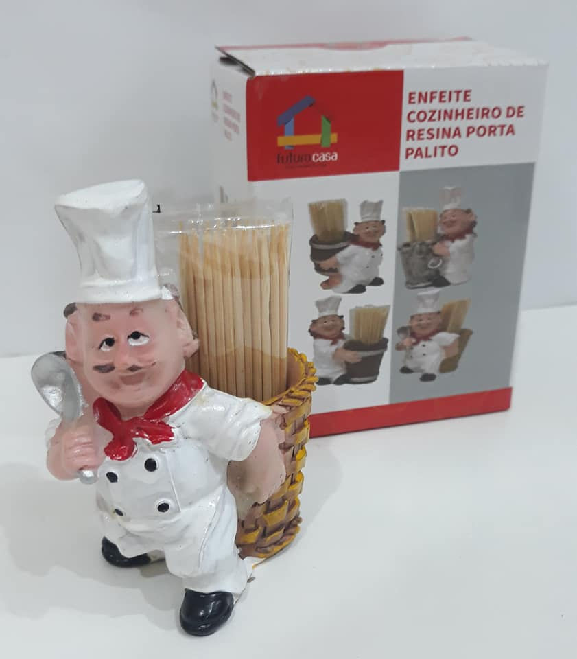 Miniatura: Paliteiro Enfeite Cozinheiro Resina Porta Palito