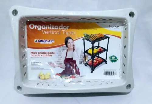 Miniatura: Fruteira  Cesto Triplo Branca Organizador Vertical Triplo