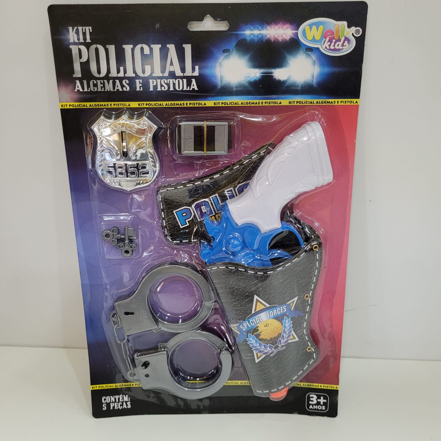 Kit Policial Algemas e Pistola 5 peças Well Kids