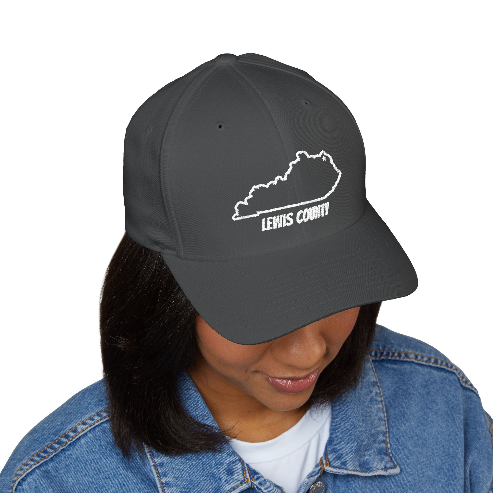 Kentucky Outline Embroidered Cap — State Map Dad Hat with 'Kentucky' Text