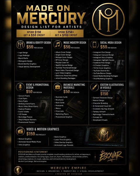 mercury empire design menu