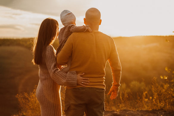 családi fotó naplemente