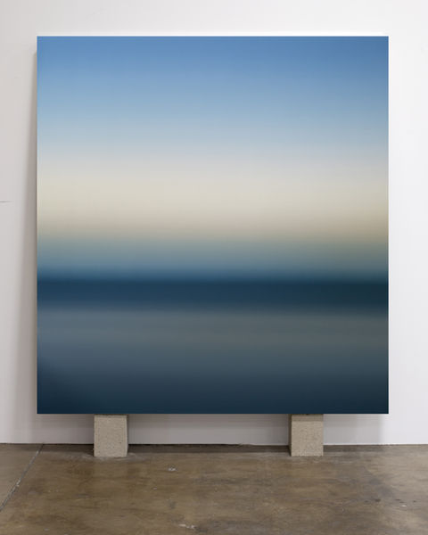 A full Moon in Each Eye 60x65, an original oil horizon painting by contemporary fine artist Jeff Peters, capturing a serene, modern horizon in a minimalist, atmospheric style. Luxury fine art for collectors, galleries, and sophisticated interiors
