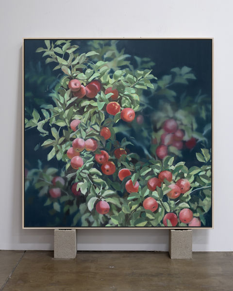 Tomorrow We will be Home Again 60x60, n original oil painting by contemporary fine artist Jeff Peters, featuring apple trees with vibrant, detailed branches in a modern still life style. Luxury artwork for collectors, galleries, and interior spaces.