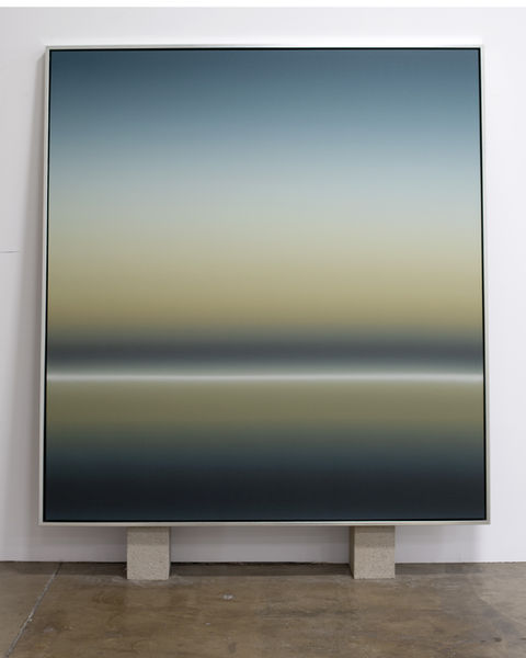 The Moon Regathers Itself, an original oil horizon painting by contemporary fine artist Jeff Peters, capturing a serene, modern horizon in a minimalist, atmospheric style. Luxury fine art for collectors, galleries, and sophisticated interiors