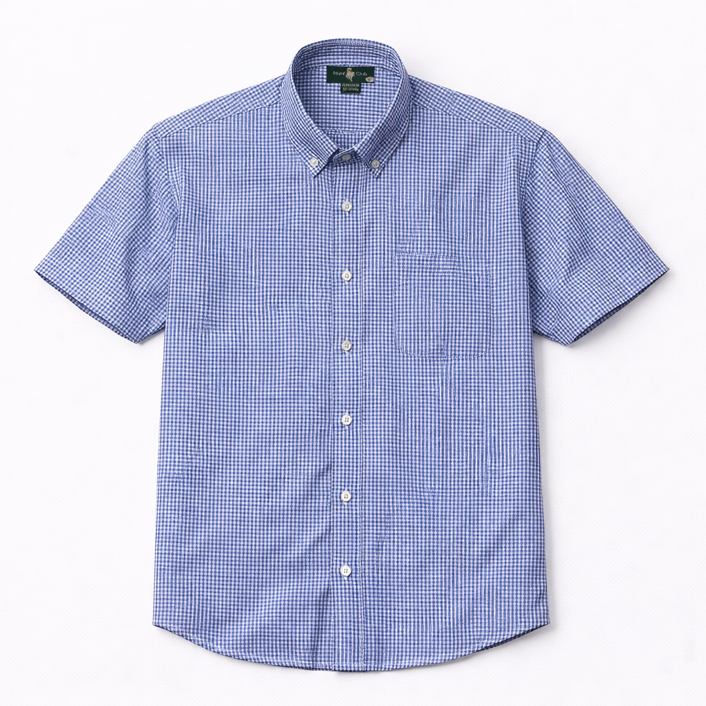 Camisa Cuadros pequeños azul con blanco