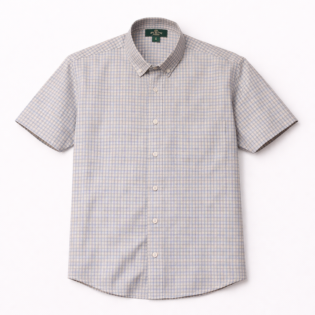 Camisa Cuadros medianos beige con blanco