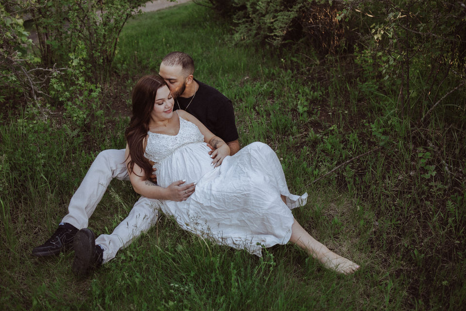 Expecting couple during a maternity portrait session in Edmonton, Alberta.