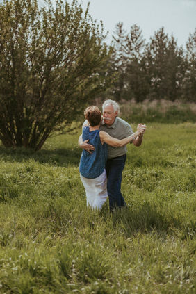 Grandparents dancing together during a couples session in Edmonton Alberta