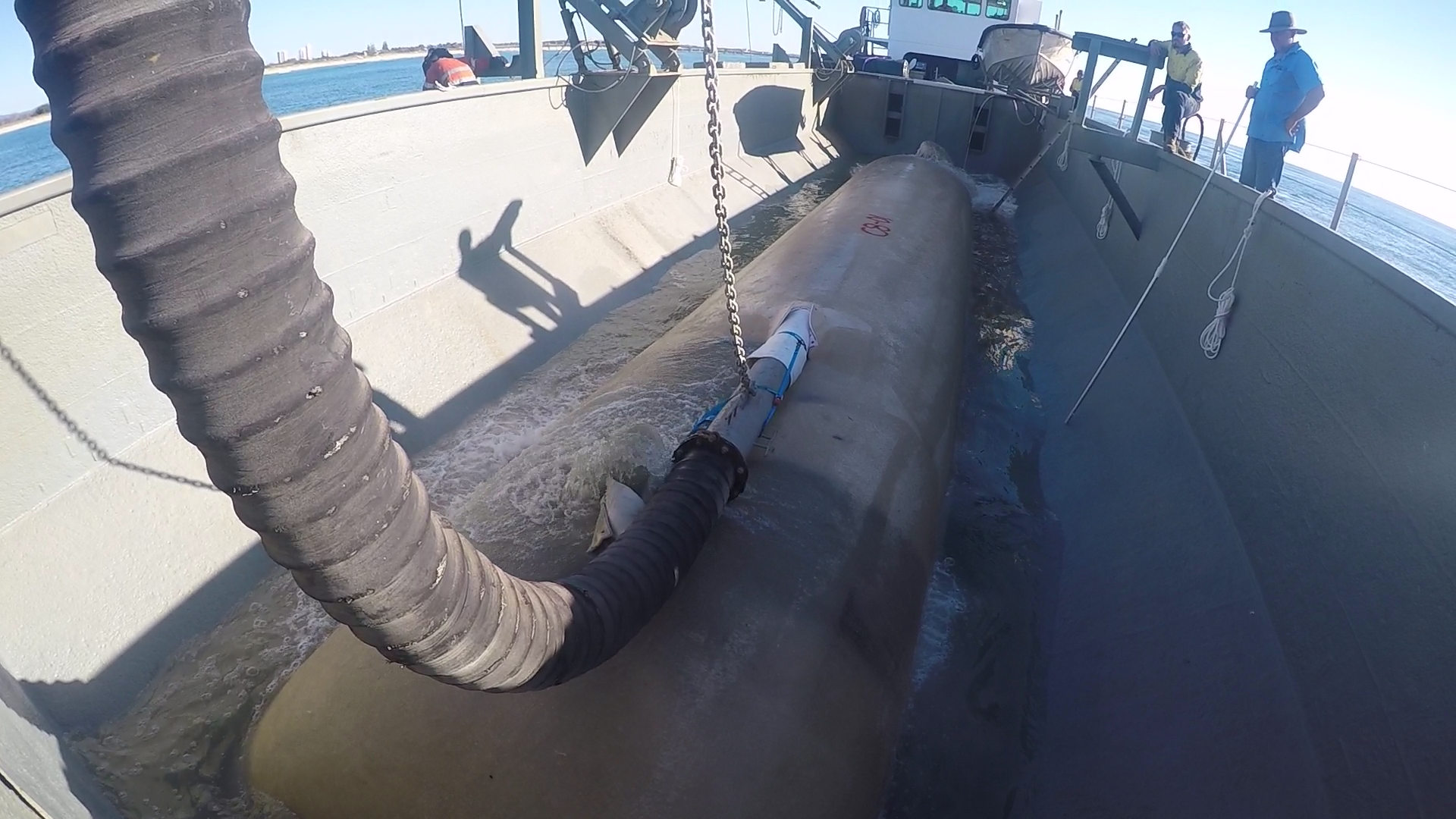Filling mega sand-filled geotextile containers for the Narrowneck Artificial Reef