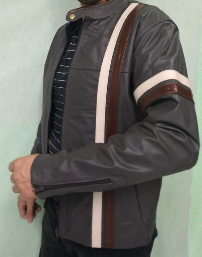 Miniatura: jaqueta de couro masc, com faixa