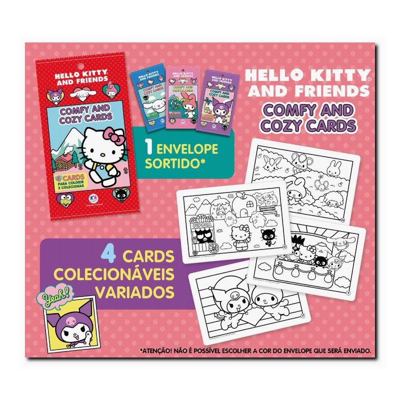 HELLO KITTY - COMFY AND COZY 4 CARDS PARA COLORIR E COLECIONAR