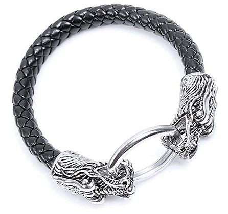 Dragon Stainless Steel and Leather Bracelet