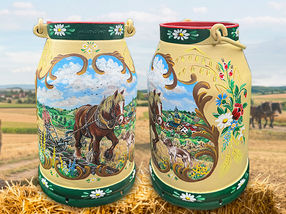 Milchkanne Bauer mit Pferd