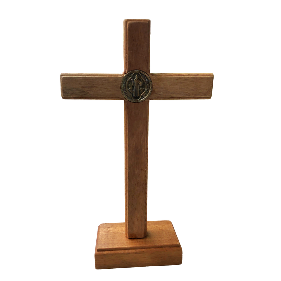 Miniatura: Crucifixo de Mesa em Madeira com Cristo em Metal 23 cm