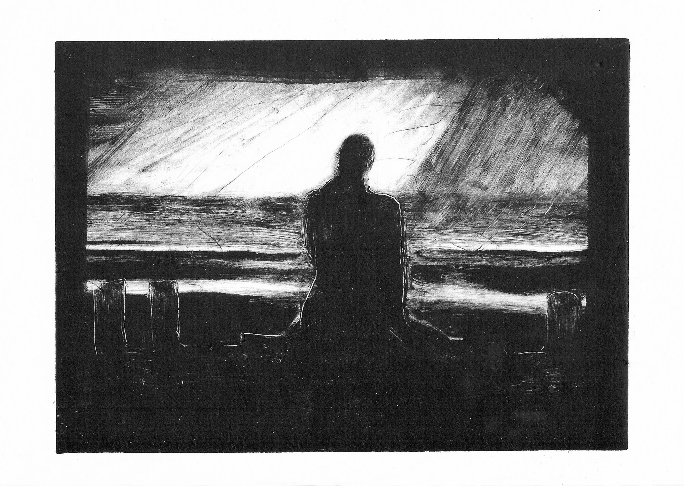 Waiting to swim - limited edition giclée from a monotype
