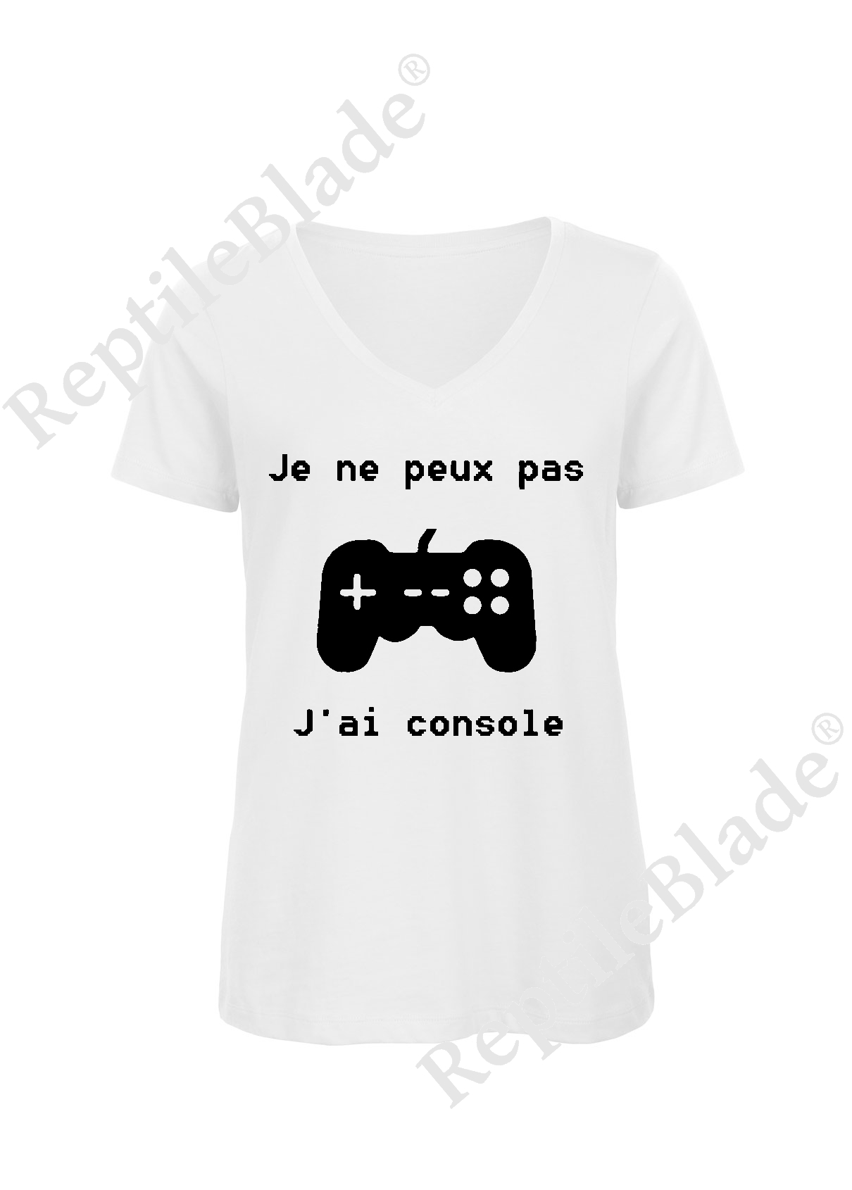 T-shirt femme col v "Je peux pas j'ai console"