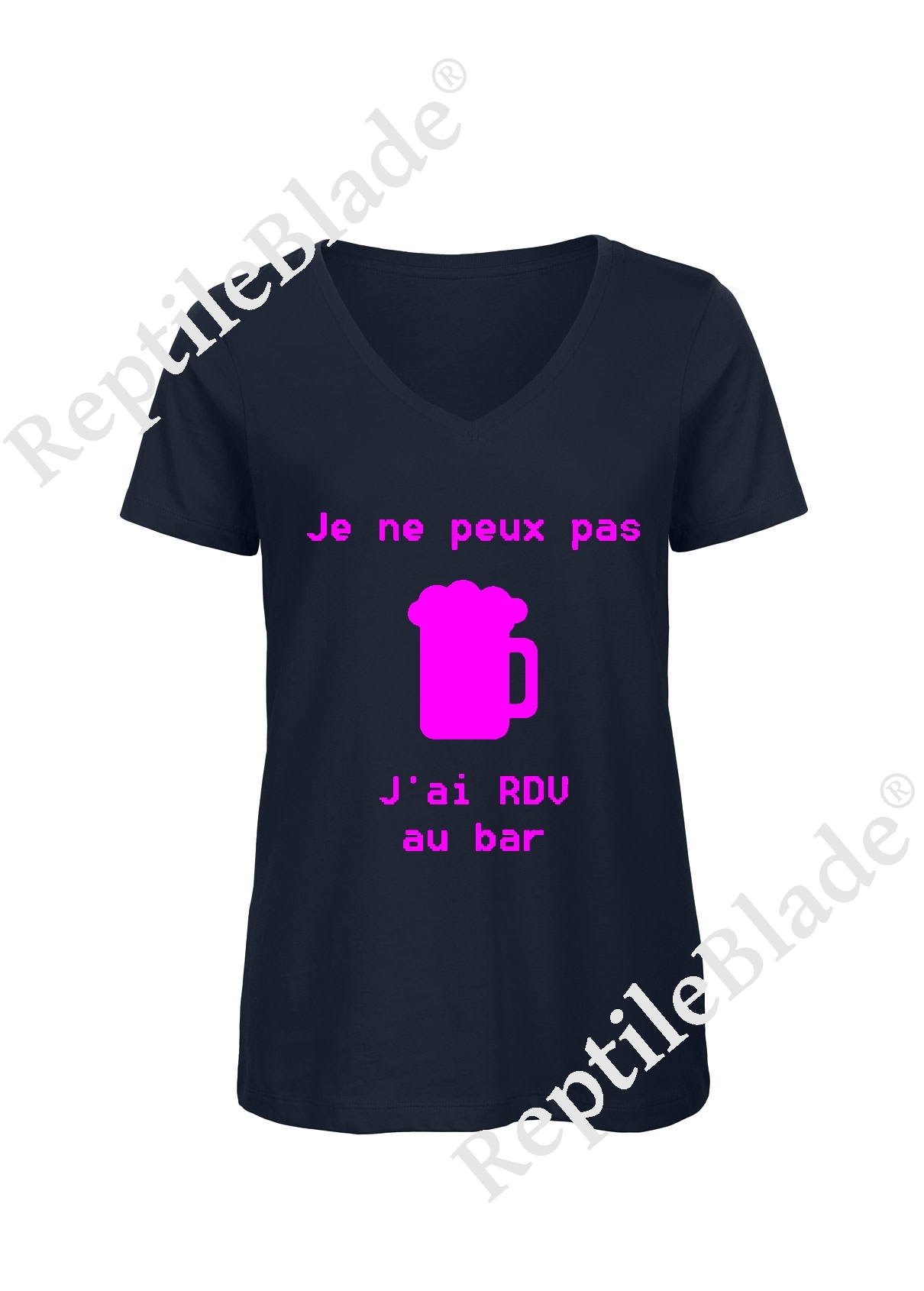 T-shirt femme col v "Je peux pas j'ai encore rdv au bar"