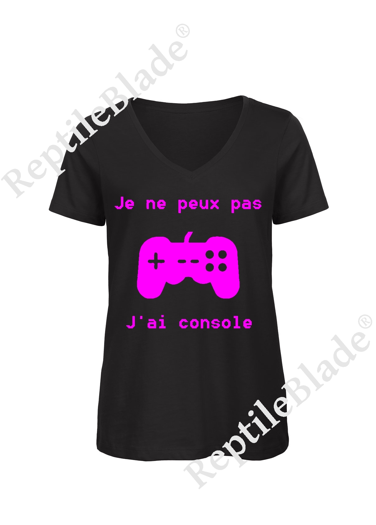 T-shirt femme col v "Je peux pas j'ai console"