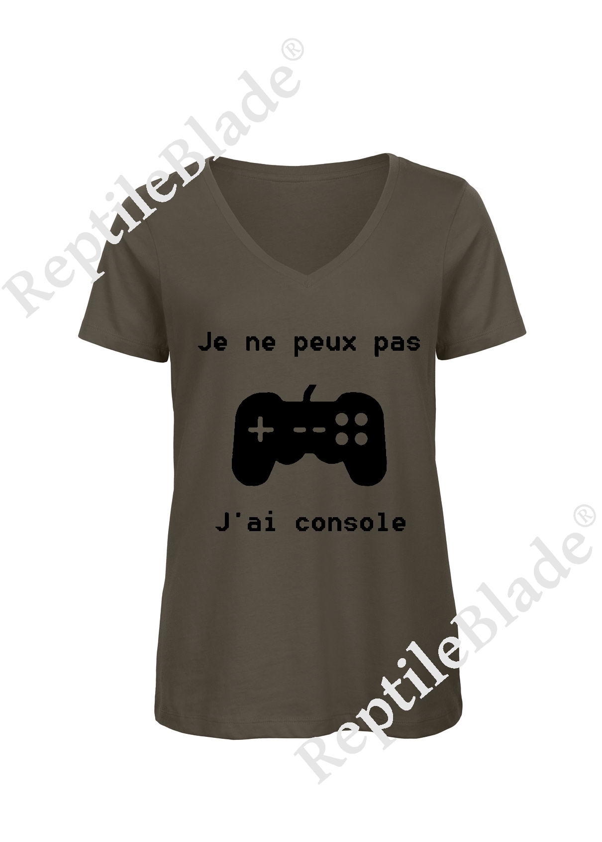 Miniature T-shirt femme col v "Je peux pas j'ai console"
